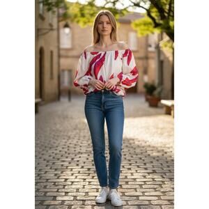 NINE WEST SUMMER PRINT BRACELET SLEEVE OFF SHOULDER TOP XXL NWT